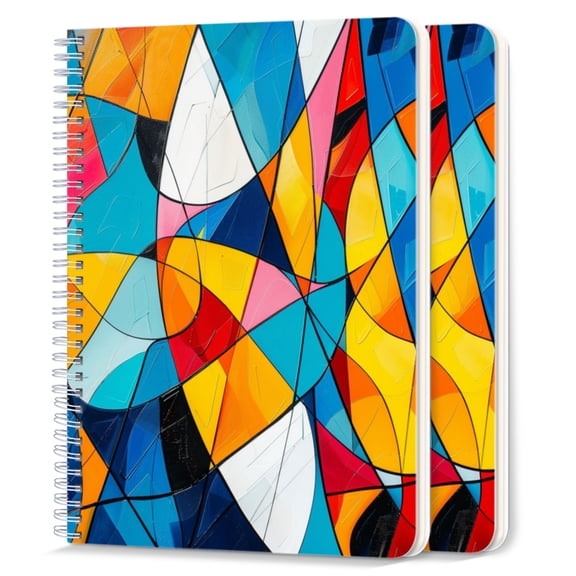 Spiral Notebook,College Ruled Journal,8.26" x 5.71" 50 Sheets/100 Pages,2 Pack - Colorful Geometric Shapes in Vibrant And Dynamic Composition
