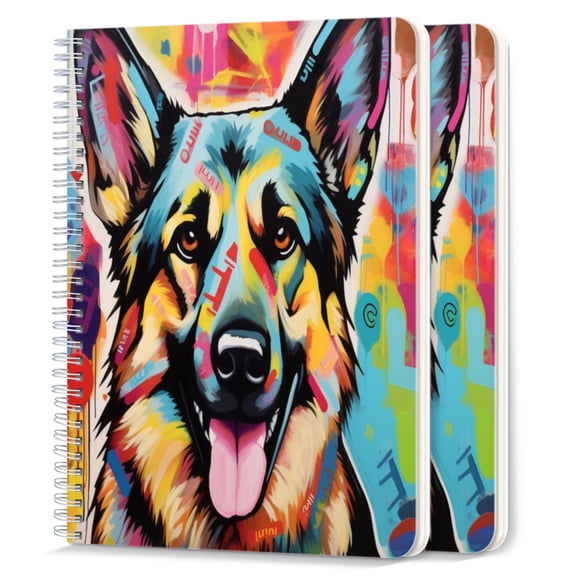 Spiral Notebook,College Ruled Journal,8.26" x 5.71" 50 Sheets/100 Pages,2 Pack - Colorful Graffiti Painting of German Shepherd