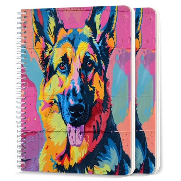 Spiral Notebook,College Ruled Journal,8.26" x 5.71" 50 Sheets/100 Pages,2 Pack - Colorful Graffiti of German Shepherd