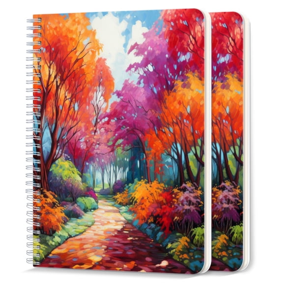 Spiral Notebook,College Ruled Journal,8.26" x 5.71" 50 Sheets/100 Pages,2 Pack - Colorful Landscape With Vibrant Trees And Bushes