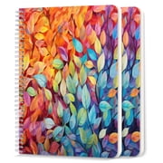 Spiral Notebook,College Ruled Journal,8.26 x 5.71 50 Sheets/100 Pages,2 Pack - Colorful Leaves With Vibrant Hues And Soft Brushstrokes