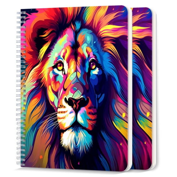 Spiral Notebook,College Ruled Journal,8.26" x 5.71" 50 Sheets/100 Pages,2 Pack - Colorful Lion Face Portrait Vector Illustration Art
