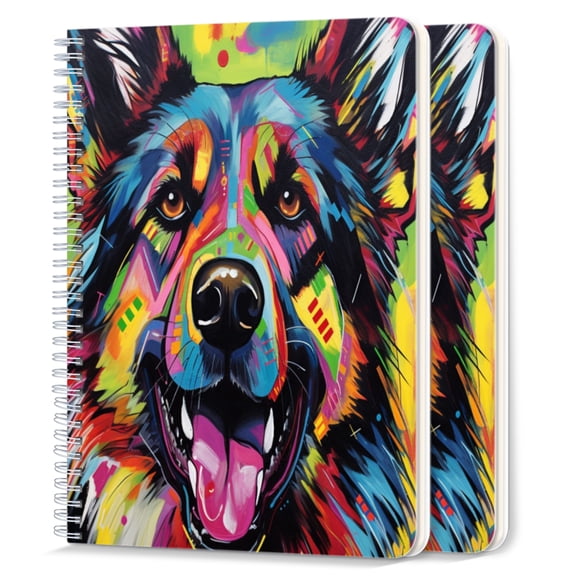 Spiral Notebook,College Ruled Journal,8.26" x 5.71" 50 Sheets/100 Pages,2 Pack - Colorful Painting of An Abstract German Shepherd With Large Ears