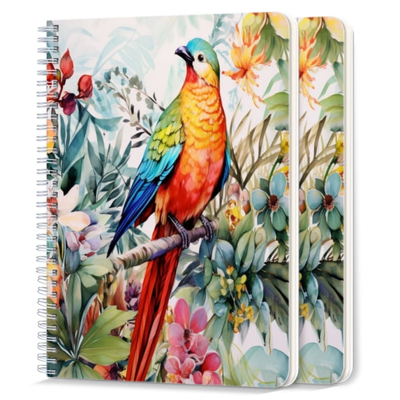 Spiral Notebook,College Ruled Journal,8.26" x 5.71" 50 Sheets/100 Pages,2 Pack - Colorful Parrot Perched on Exotic Tree Branch