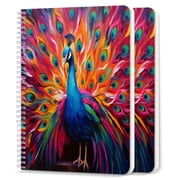 Spiral Notebook,College Ruled Journal,8.26" x 5.71" 50 Sheets/100 Pages,2 Pack - Colorful Peacock With Feathers Spread Out