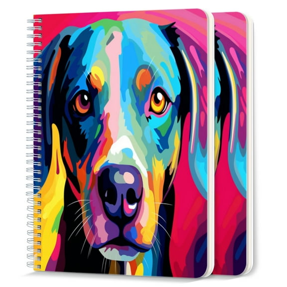 Spiral Notebook,College Ruled Journal,8.26" x 5.71" 50 Sheets/100 Pages,2 Pack - Colorful Pop Art Illustration of Dog Face