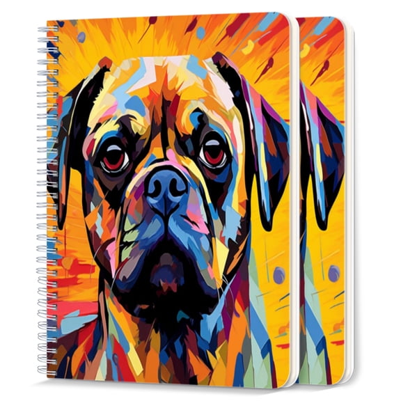 Spiral Notebook,College Ruled Journal,8.26" x 5.71" 50 Sheets/100 Pages,2 Pack - Colorful Pug Portrait in The Style of Pop Art