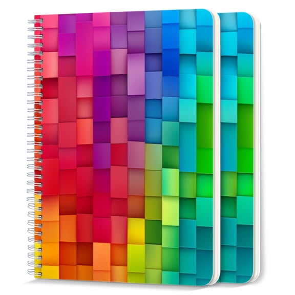Spiral Notebook,College Ruled Journal,8.26" x 5.71" 50 Sheets/100 Pages,2 Pack - Colorful Rainbow-Themed Background With Squares