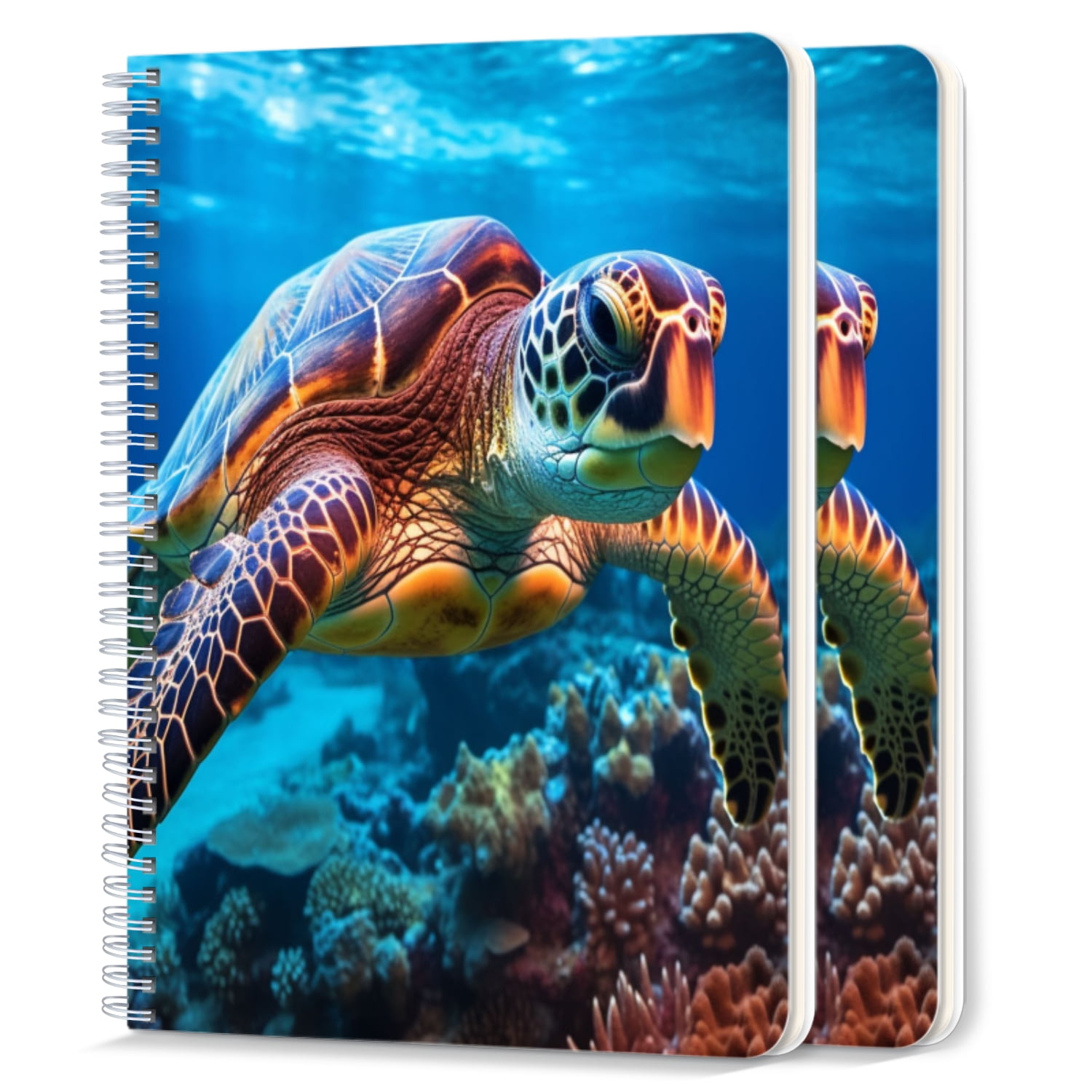Spiral Notebook,College Ruled Journal,8.26" x 5.71" 50 Sheets/100 Pages,2 Pack - Colorful Sea Turtle Gracefully Glides Through The Crystal-Clear Waters