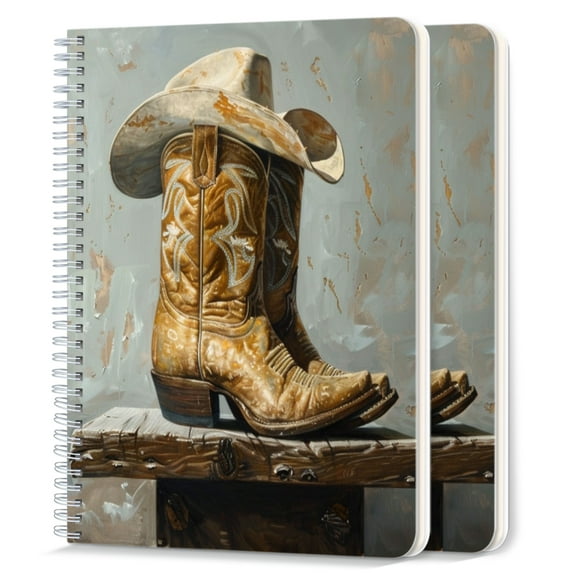 Spiral Notebook,College Ruled Journal,8.26" x 5.71" 50 Sheets/100 Pages,2 Pack - Cowboy Boots And Hat