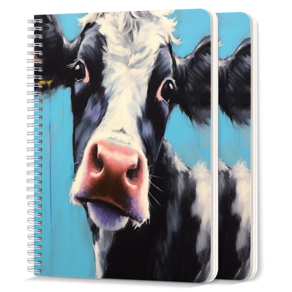 Spiral Notebook,College Ruled Journal,8.26" x 5.71" 50 Sheets/100 Pages,2 Pack - Cute Black And White Cow With Pink Nose