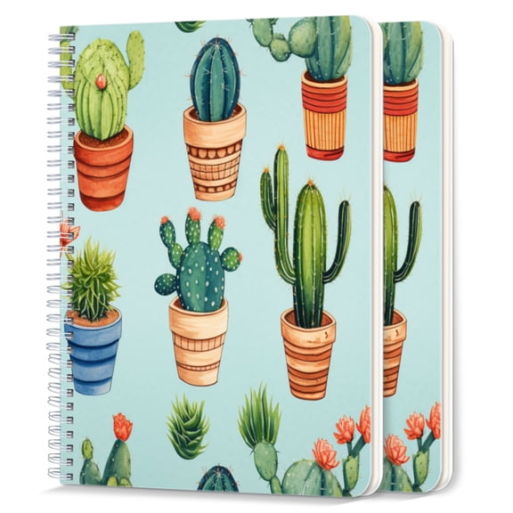 Spiral Notebook,College Ruled Journal,8.26" x 5.71" 50 Sheets/100 Pages,2 Pack - Cute Cacti in The Pots