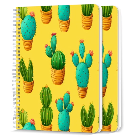 Spiral Notebook,College Ruled Journal,8.26" x 5.71" 50 Sheets/100 Pages,2 Pack - Cute Cartoon Cacti in Pots