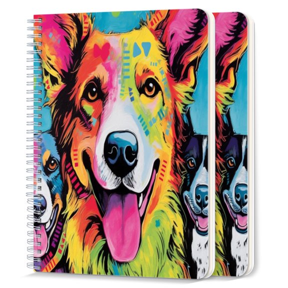 Spiral Notebook,College Ruled Journal,8.26" x 5.71" 50 Sheets/100 Pages,2 Pack - Cute Dogs Smiling With tongues Out