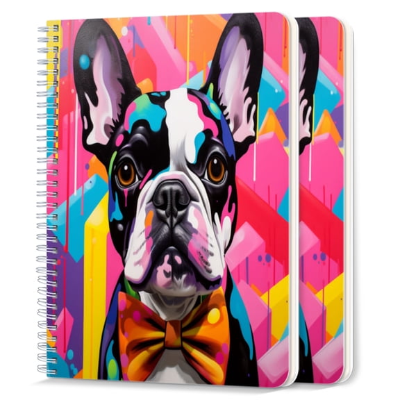 Spiral Notebook,College Ruled Journal,8.26" x 5.71" 50 Sheets/100 Pages,2 Pack - Cute French Bulldog Wearing Bow Tie
