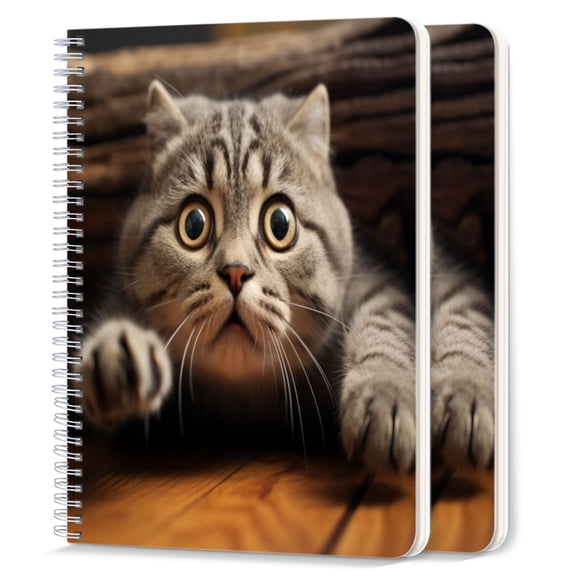 Spiral Notebook,College Ruled Journal,8.26" x 5.71" 50 Sheets/100 Pages,2 Pack - Cute Gray Scottish Fold Cat Pokes Head Out
