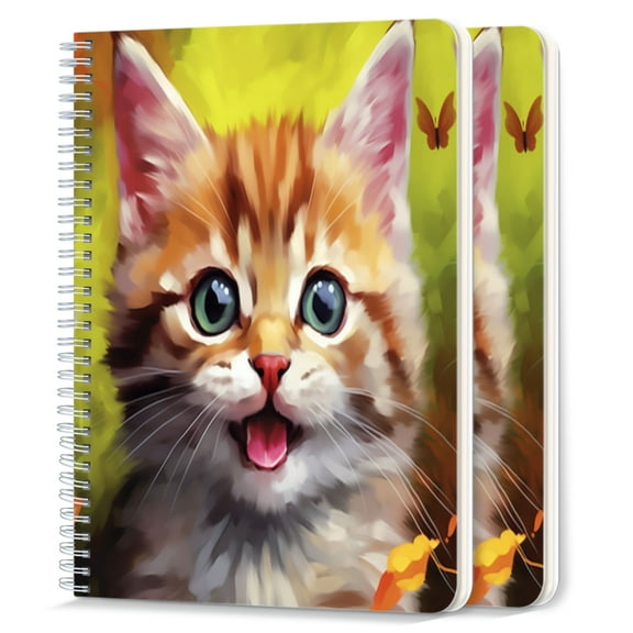 Spiral Notebook,College Ruled Journal,8.26" x 5.71" 50 Sheets/100 Pages,2 Pack - Cute Happy Kittens in Colorful Cartoon-Style Background