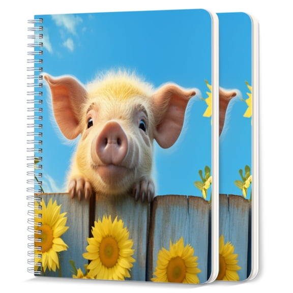 Spiral Notebook,College Ruled Journal,8.26" x 5.71" 50 Sheets/100 Pages,2 Pack - Cute Little Pig With Big Eyes Peeks Over The Fence