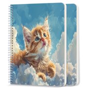 Spiral Notebook,College Ruled Journal,8.26" x 5.71" 50 Sheets/100 Pages,2 Pack - Cute Orange Cat Flying in The Sky Surrounded By White Clouds And Blue Skies