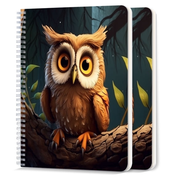 Spiral Notebook,College Ruled Journal,8.26" x 5.71" 50 Sheets/100 Pages,2 Pack - Cute Owl Sitting on Tree Branch