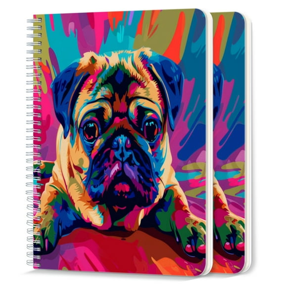 Spiral Notebook,College Ruled Journal,8.26" x 5.71" 50 Sheets/100 Pages,2 Pack - Cute Pug Puppy in The Style of Pop Art