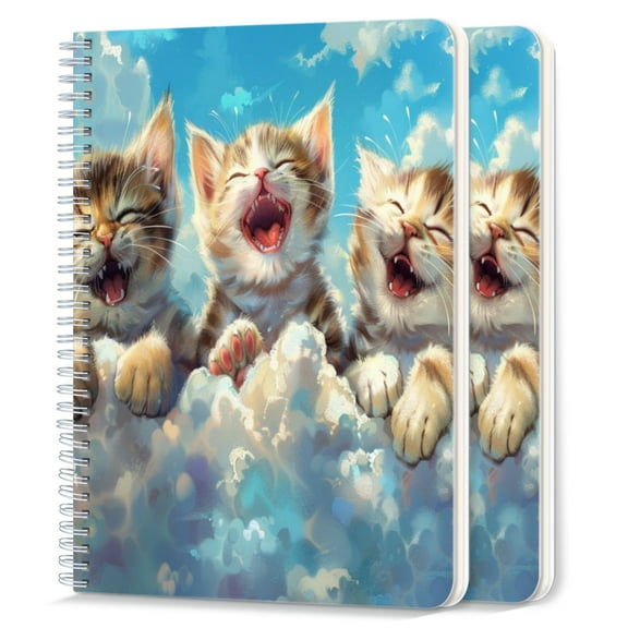 Spiral Notebook,College Ruled Journal,8.26" x 5.71" 50 Sheets/100 Pages,2 Pack - Cute Smiling Kittens Floating in The Clouds