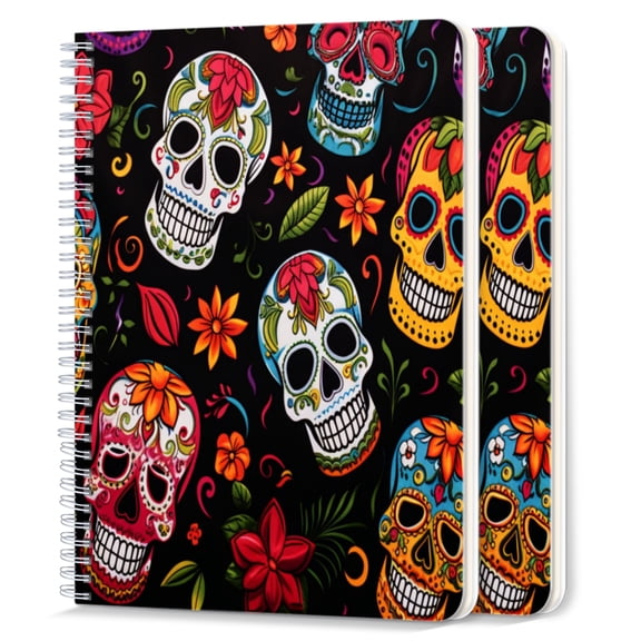 Spiral Notebook,College Ruled Journal,8.26" x 5.71" 50 Sheets/100 Pages,2 Pack - Day of Death Skull Gothic Drawing