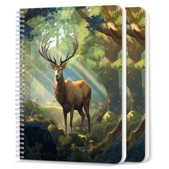 Spiral Notebook,College Ruled Journal,8.26" x 5.71" 50 Sheets/100 Pages,2 Pack - Deer in The Woods Watercolor Painting
