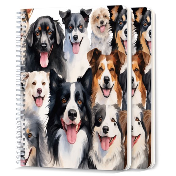 Spiral Notebook,College Ruled Journal,8.26" x 5.71" 50 Sheets/100 Pages,2 Pack - Different Border Collies Beaming With Smiles