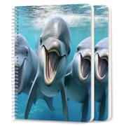 Spiral Notebook,College Ruled Journal,8.26" x 5.71" 50 Sheets/100 Pages,2 Pack - Dolphins Swimming Displaying Teeth And Appearing to Laugh