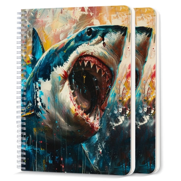 Spiral Notebook,College Ruled Journal,8.26" x 5.71" 50 Sheets/100 Pages,2 Pack - Dynamic Painting of Angry Shark