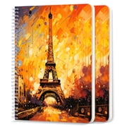 Spiral Notebook,College Ruled Journal,8.26" x 5.71" 50 Sheets/100 Pages,2 Pack - Eiffel tower in The Style of Fauvist-Inspired Colors And Brushstrokes