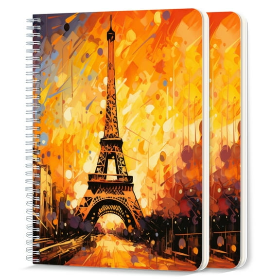 Spiral Notebook,College Ruled Journal,8.26" x 5.71" 50 Sheets/100 Pages,2 Pack - Eiffel tower in The Style of Fauvist-Inspired Colors And Brushstrokes