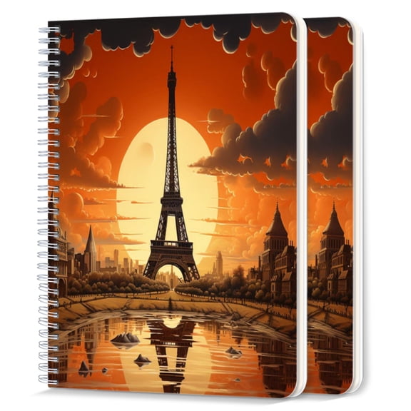 Spiral Notebook,College Ruled Journal,8.26" x 5.71" 50 Sheets/100 Pages,2 Pack - Eiffel tower in Paris During The Autumn Season