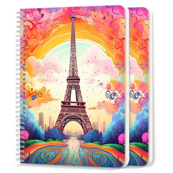 Spiral Notebook,College Ruled Journal,8.26" x 5.71" 50 Sheets/100 Pages,2 Pack - Eiffel tower in The Style Art