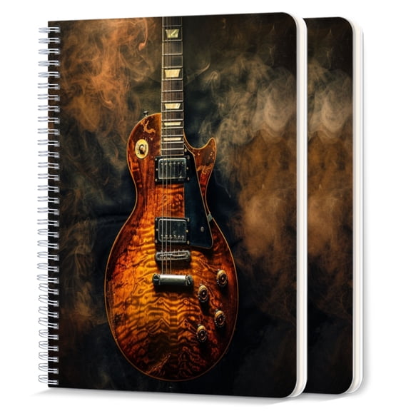 Spiral Notebook,College Ruled Journal,8.26" x 5.71" 50 Sheets/100 Pages,2 Pack - Electric Guitar on Smoky Background