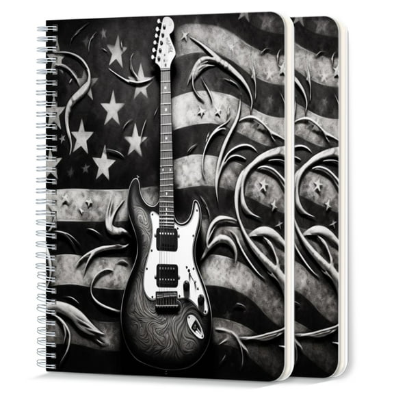 Spiral Notebook,College Ruled Journal,8.26" x 5.71" 50 Sheets/100 Pages,2 Pack - Electric Guitar on The American Flag