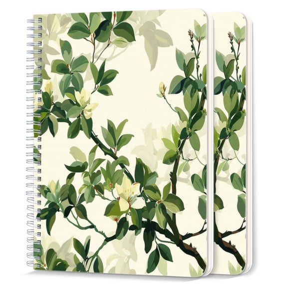 Spiral Notebook,College Ruled Journal,8.26" x 5.71" 50 Sheets/100 Pages,2 Pack - Elegant Magnolia Branches With Leaves And Flowers