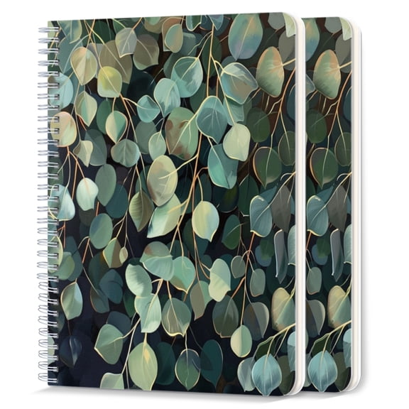 Spiral Notebook,College Ruled Journal,8.26" x 5.71" 50 Sheets/100 Pages,2 Pack - Eucalyptus Leaves in Shades of Green And Blue