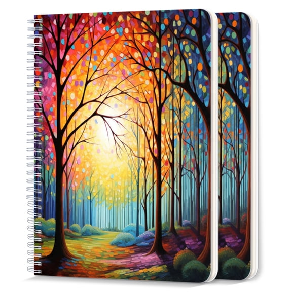 Spiral Notebook,College Ruled Journal,8.26" x 5.71" 50 Sheets/100 Pages,2 Pack - Fantasy Landscape of Trees in A Forest