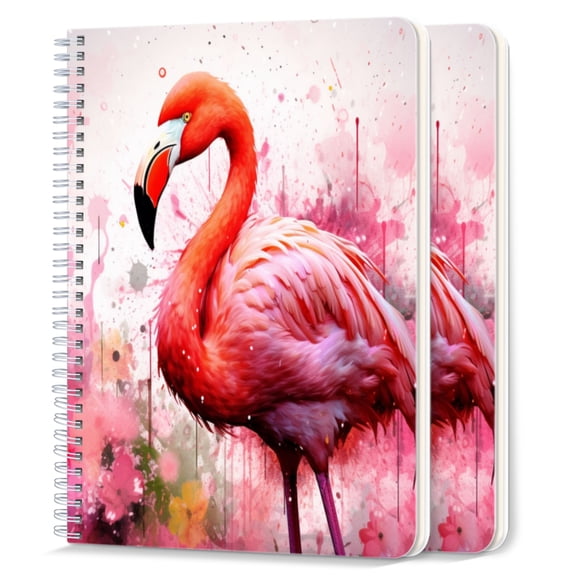 Spiral Notebook,College Ruled Journal,8.26" x 5.71" 50 Sheets/100 Pages,2 Pack - Flamingo in Watercolor Splashes