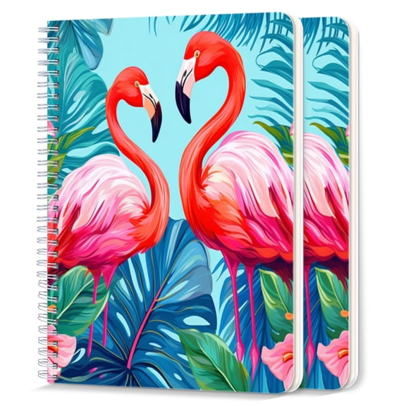 Spiral Notebook,College Ruled Journal,8.26" x 5.71" 50 Sheets/100 Pages,2 Pack - Flamingos Surrounded By Tropical Leaves And Flowers