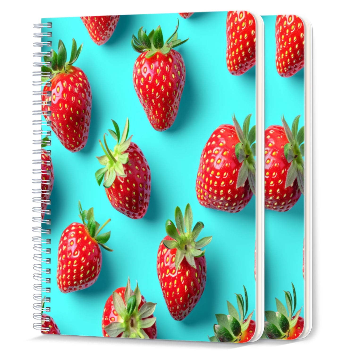 2Pcs Strawberry A5 Spiral Notebooks - 50 Sheets Each, College Ruled, Cute Berry Flower Design