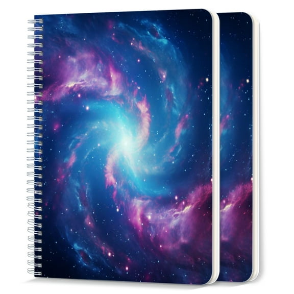 Spiral Notebook,College Ruled Journal,8.26" x 5.71" 50 Sheets/100 Pages,2 Pack - Galaxy Spiral With Vibrant Blue Hues