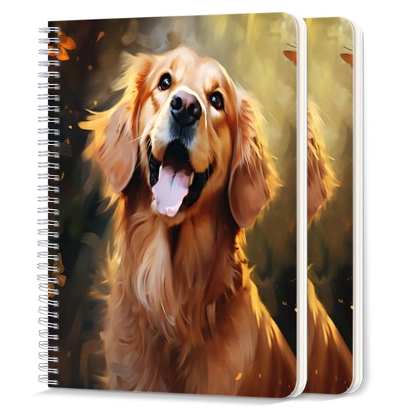 Spiral Notebook,College Ruled Journal,8.26" x 5.71" 50 Sheets/100 Pages,2 Pack - Golden Retriever Dog With Happy And Smiling Face
