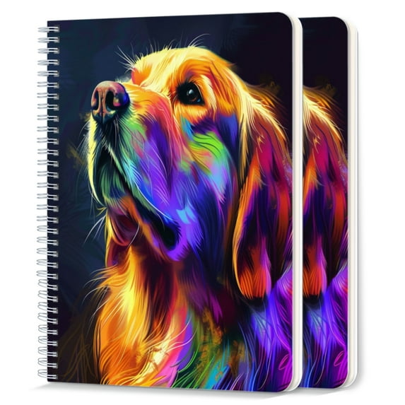 Spiral Notebook,College Ruled Journal,8.26" x 5.71" 50 Sheets/100 Pages,2 Pack - Golden Retriever With Digital Art-Style