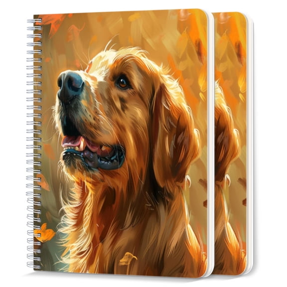 Spiral Notebook,College Ruled Journal,8.26" x 5.71" 50 Sheets/100 Pages,2 Pack - Golden Retriever With Digital Art Style