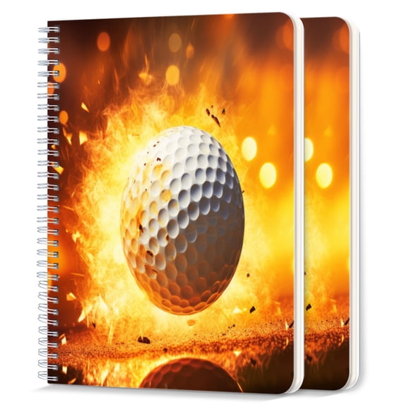 Spiral Notebook,College Ruled Journal,8.26" x 5.71" 50 Sheets/100 Pages,2 Pack - Golf Ball on Fire With Background