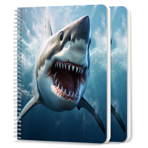 Spiral Notebook,College Ruled Journal,8.26" x 5.71" 50 Sheets/100 Pages,2 Pack - Great White Shark Open Mouth With Sharp Teeth