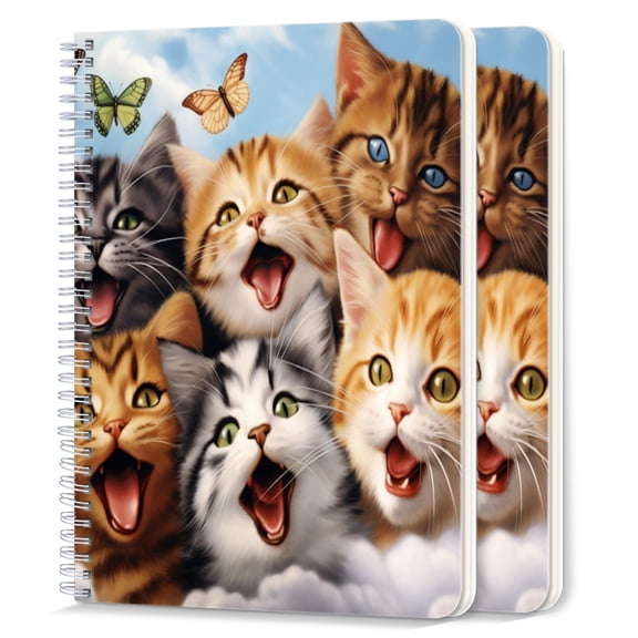 Spiral Notebook,College Ruled Journal,8.26" x 5.71" 50 Sheets/100 Pages,2 Pack - Group of Cats With Butterfly Eyes With Laughing And Singing
